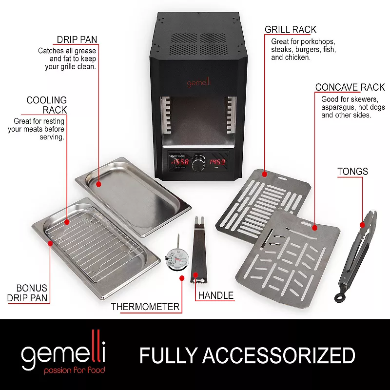 Gemelli Gourmet Steak Grille， Infrared Superheating Up to 1560 Degrees， Electric Grill