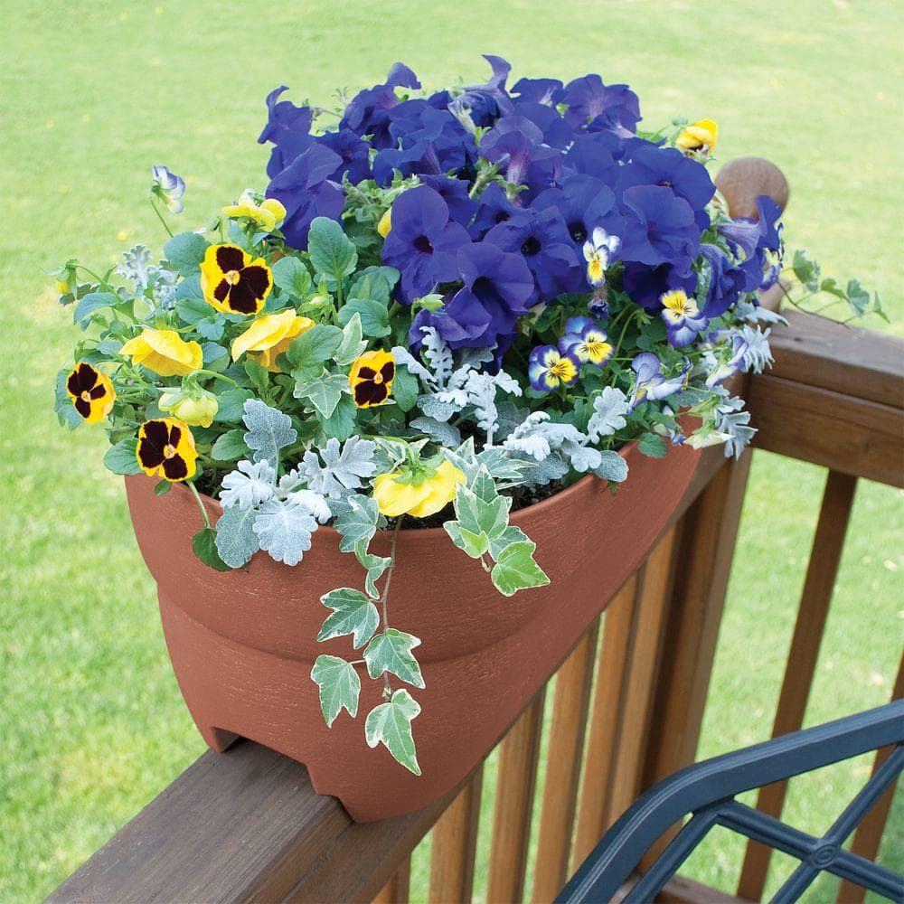 Emsco Bloomers Series 24 in. W x 12 in. H Terra Cotta Resin Deck and Porch Rail Planter 2441-1