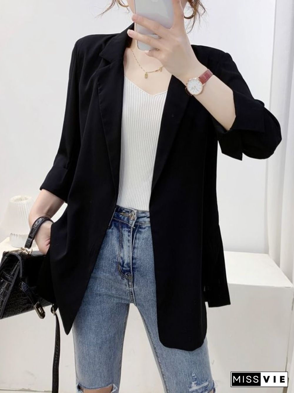 New Spring Summer Chiffon Small Suit Jacket Loose Sunscreen Mid-length Suit Women's Cardigan Casual Top Blazer Women Coat Tops