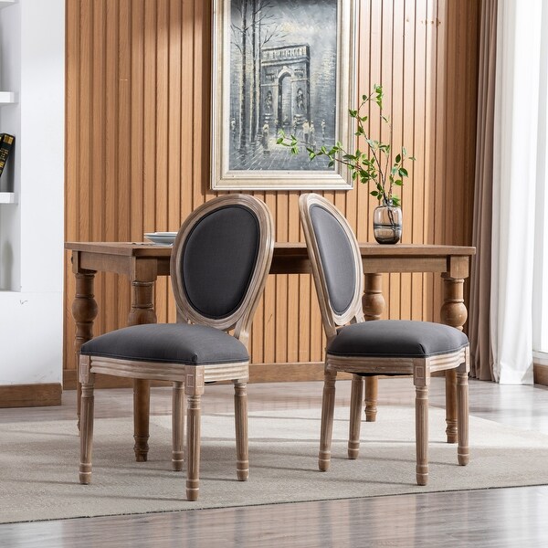 French-Style Round Back Upholstered Accent Dining Chairs with Solid Wood Leg for Dining Room Bedroom Kitchen，Set of 2