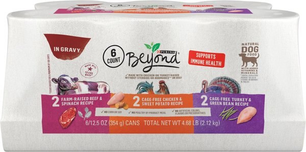 Purina Beyond Beef， Chicken and Turkey Recipes Variety Pack Grain-Free Wet Dog Food， 12.5-oz can， case of 12