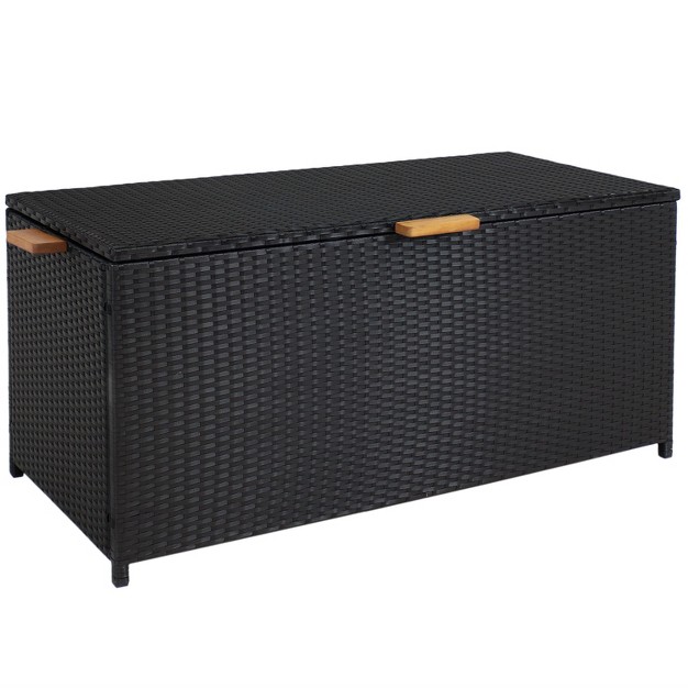 Sunnydaze 75 Gallon Indoor outdoor Acacia Wood And Resin Wicker Storage Deck Box With Hinged Lid