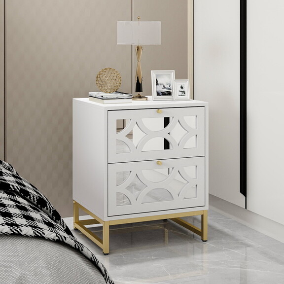 Set of 2  2 Drawer Nightstand  Small Bedside Table...