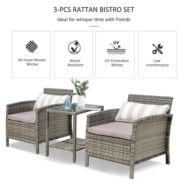 Outsunny 3 Piece Patio Furniture Set With Cushions