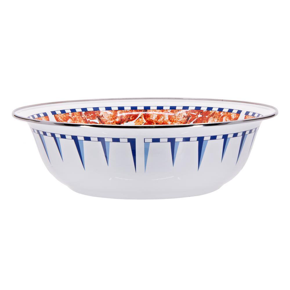 Golden Rabbit 13.5 in. 128 fl. oz. Cobalt Swirl Enamelware Round Serving Bowl CB03