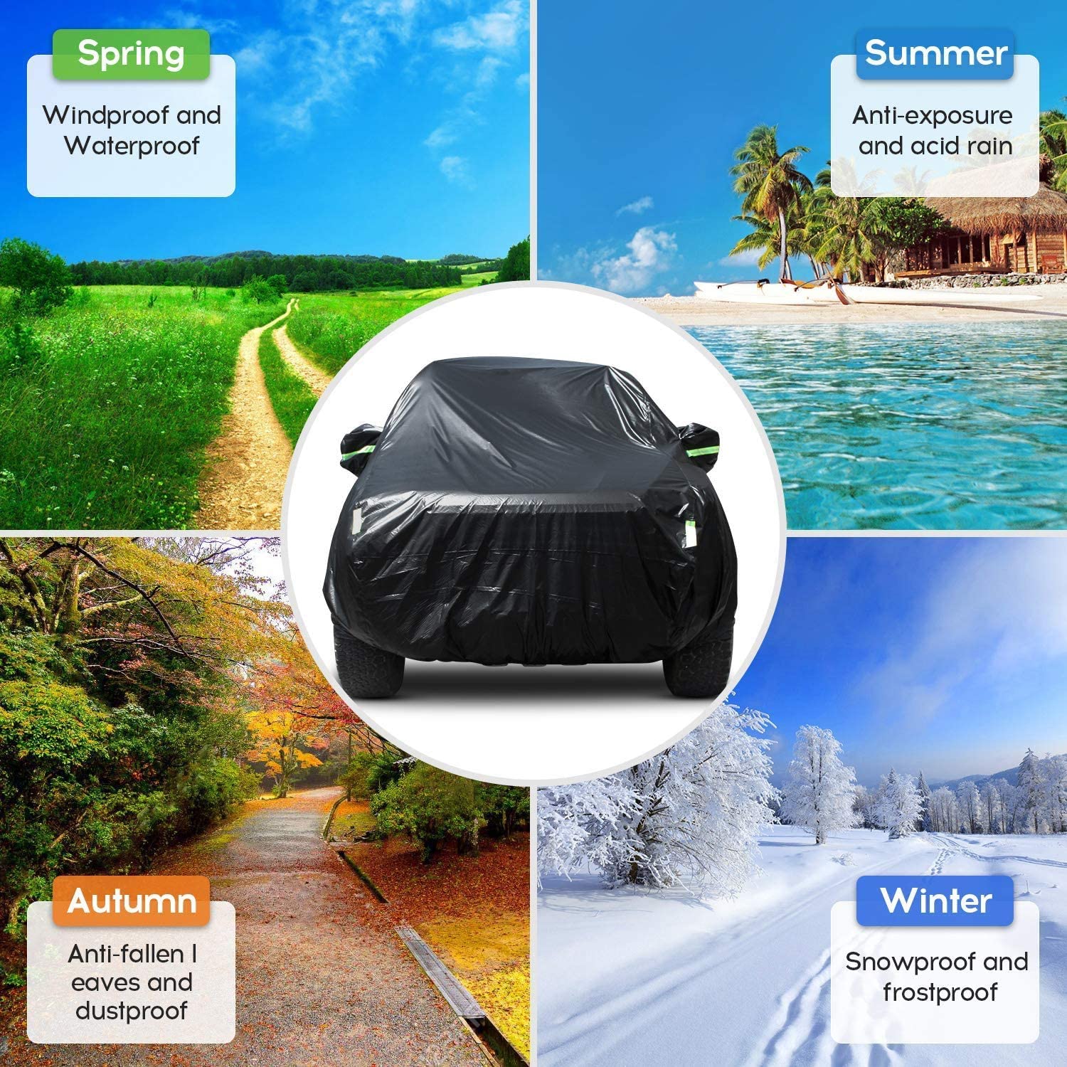 Car Cover Waterproof All Weather Waterproof Car Cover UV Protection Windproof Outdoor Full car Cover， Universal Fit for SUV