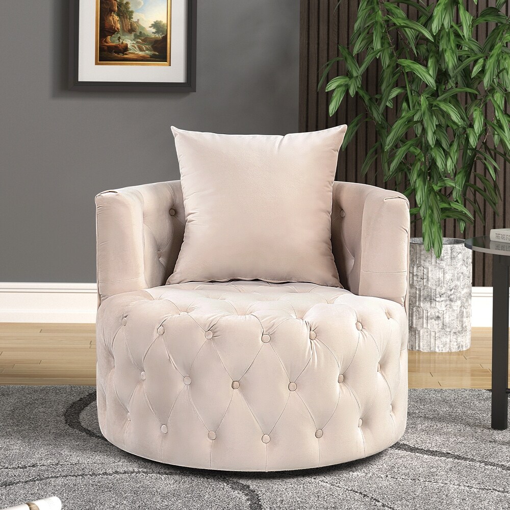 Morden Fort Velvet Upholstered 360 Swivel Barrel Accent Chair