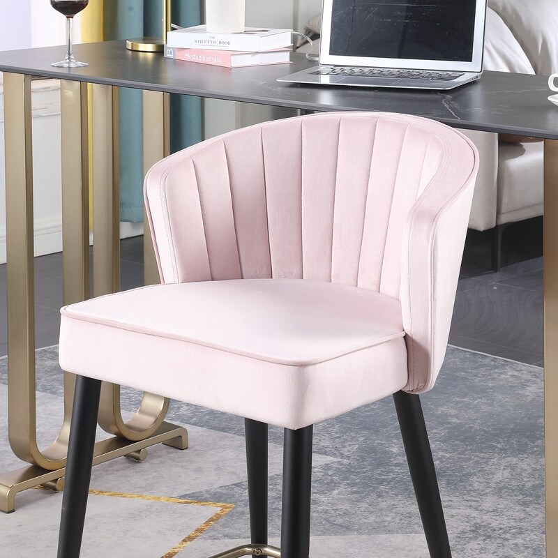 Contemporary Velvet Upholstered Counter Height Stool with Metal Legs