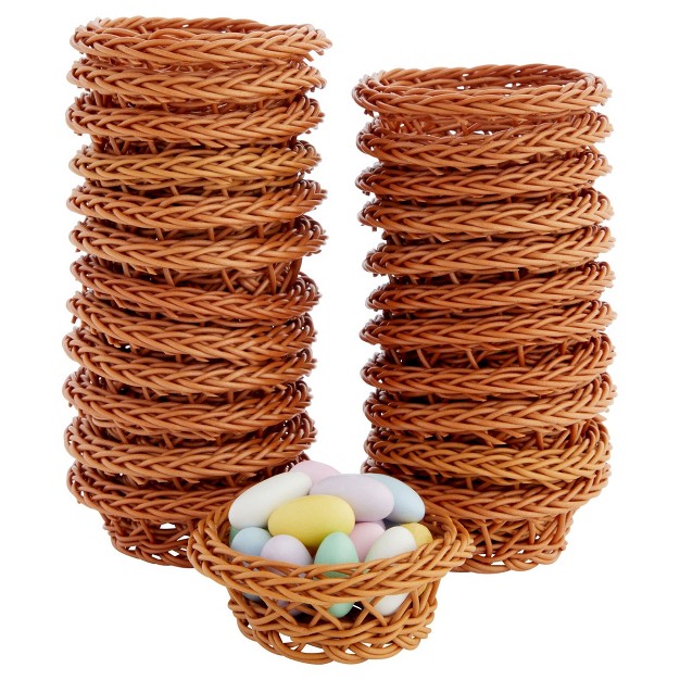 Bright Creations 24 Pack Mini Woven Baskets For Treats And Easter Decor Brown 3 1 X 1 2 Inches