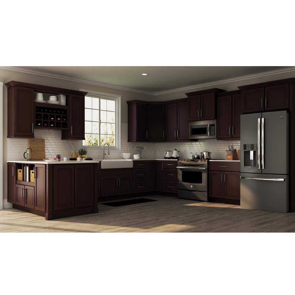 Hampton Bay Shaker Assembled 36x34.5x24 in. Blind Base Corner Kitchen Cabinet in Java KBBC45-SJM