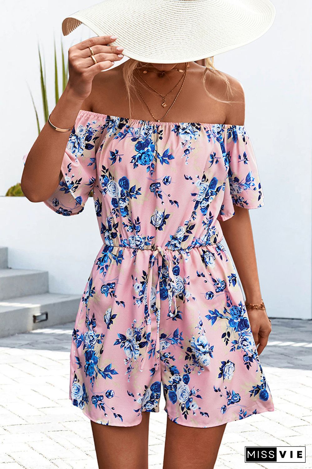 Off Shoulder Floral One Piece Romper