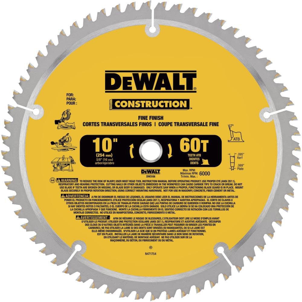 DW DW 10-in 60T and 10-in 32T Saw Blade DW3106P5 from DW