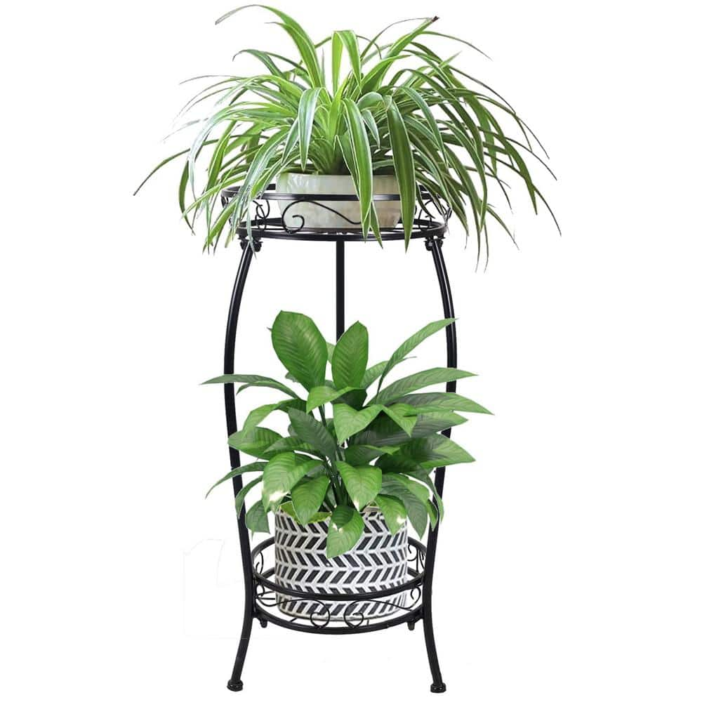 27 in. Tall Metal Potted Holder Rack Flower Pot Stand Heavy Duty Plant Shelf Rustproof Iron PUWNR4