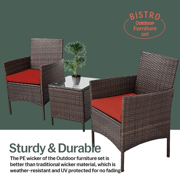 Pyramid Home Decor Rattan 3piece Patio Bistro Set