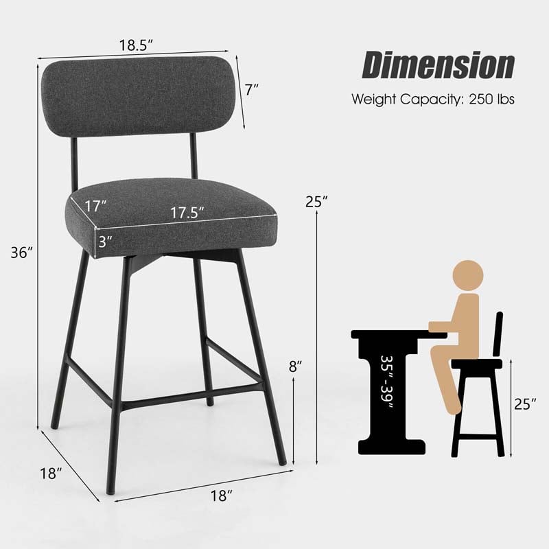 2 Pcs 360° Swivel Bar Stools 25