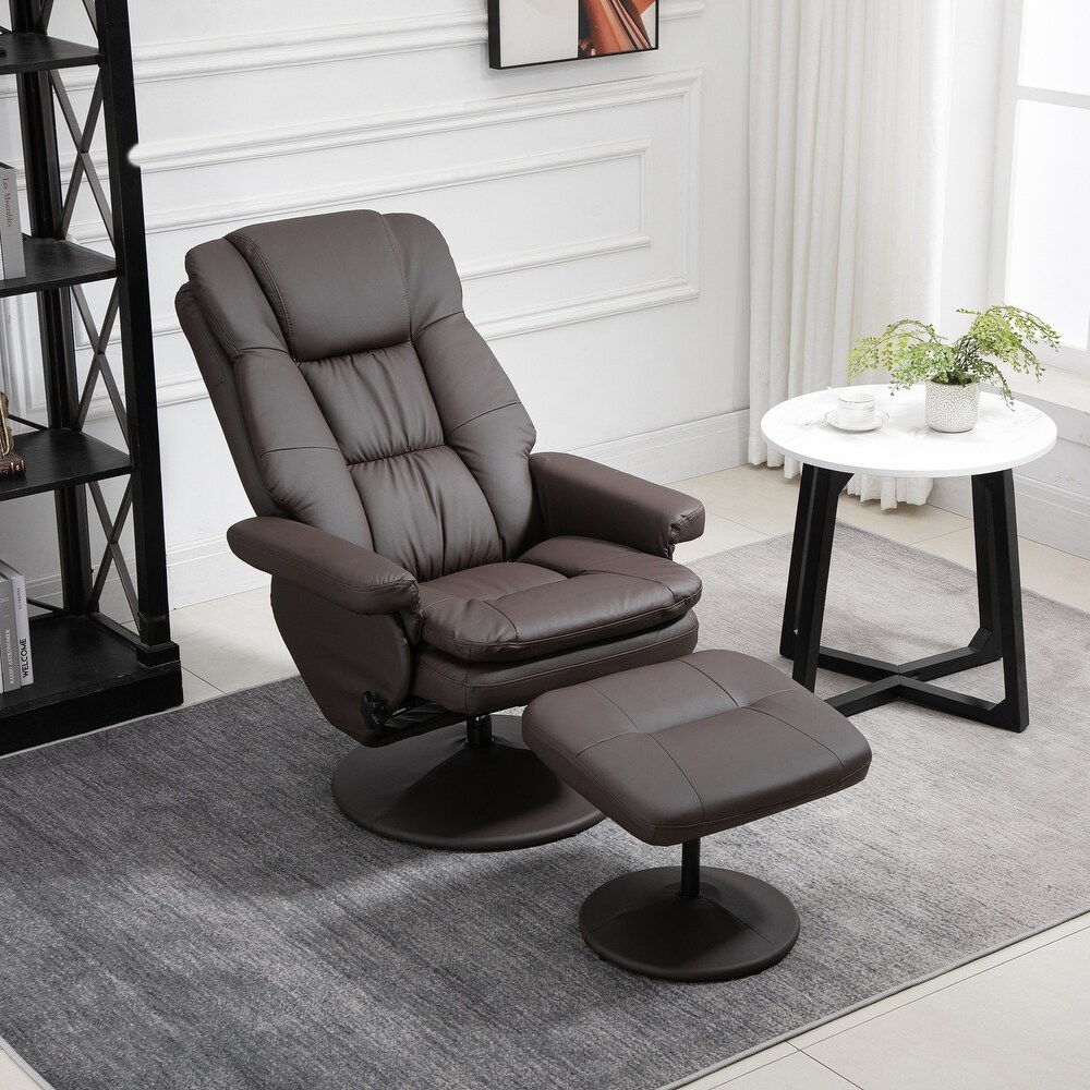 HOMCOM Recliner and Ottoman with Wrapped Base  Swivel PU Leather Reclining Chair with Footrest for Living Room