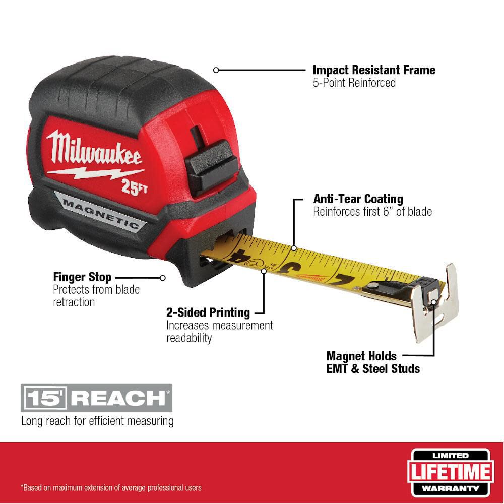 Milwaukee 25' Compact Wide Blade Magnetic Tape Measure 2-Pack 48-22-0325G from Milwaukee