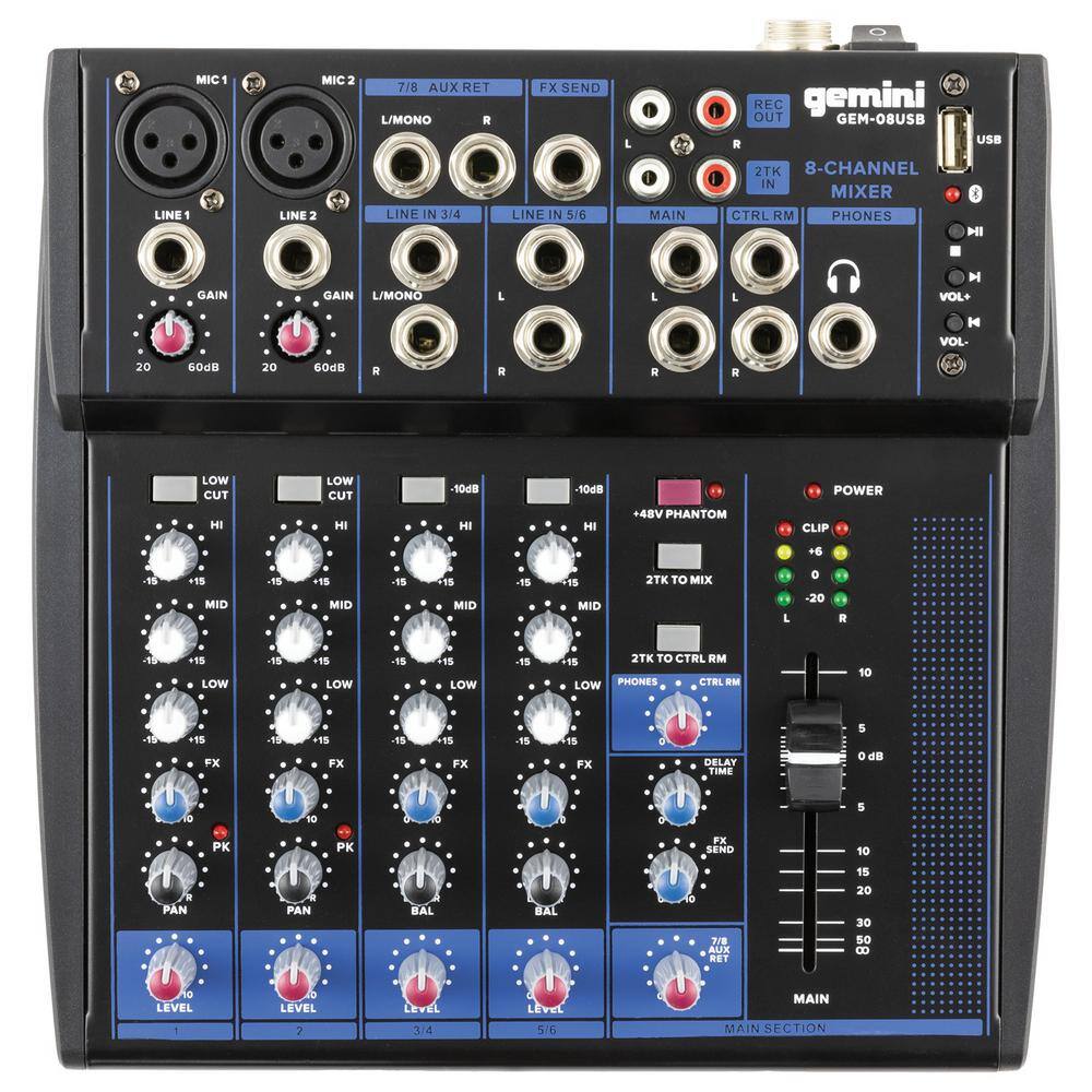 Gemini Compact 8-Channel Bluetooth Audio Mixer GEM-08USB