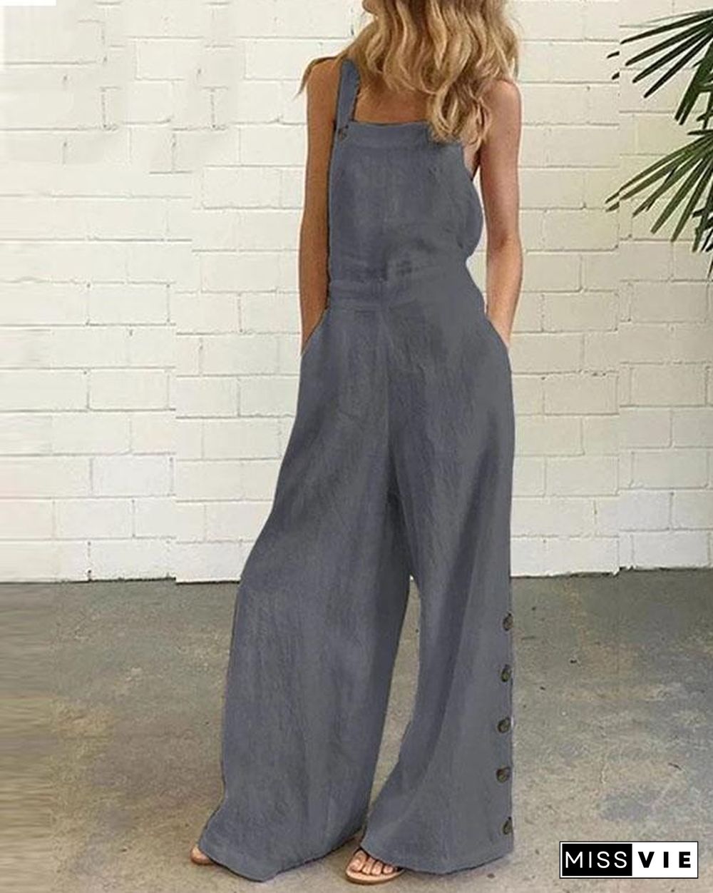 Women's Solid Color Vintage One-Pieces Jumpsuit