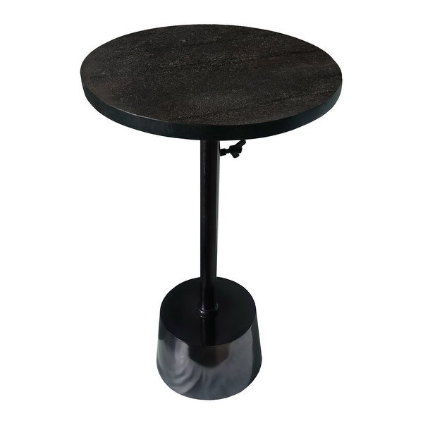 Aluminum Frame Round Side Table with Marble Top and Adjustable Height， Black