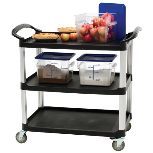 Central Exclusive Black Plastic 3-Shelf Open Sided Utility Cart - 38 1/2