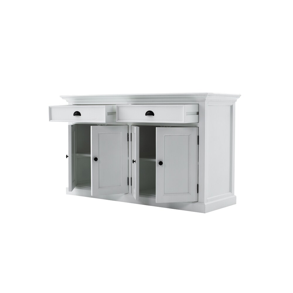 NovaSolo Halifax Coastal White Buffet Hutch Cabinet with 8 Shelves  Solid Mahogany Frame  57.09 x 19.69 x 86.61