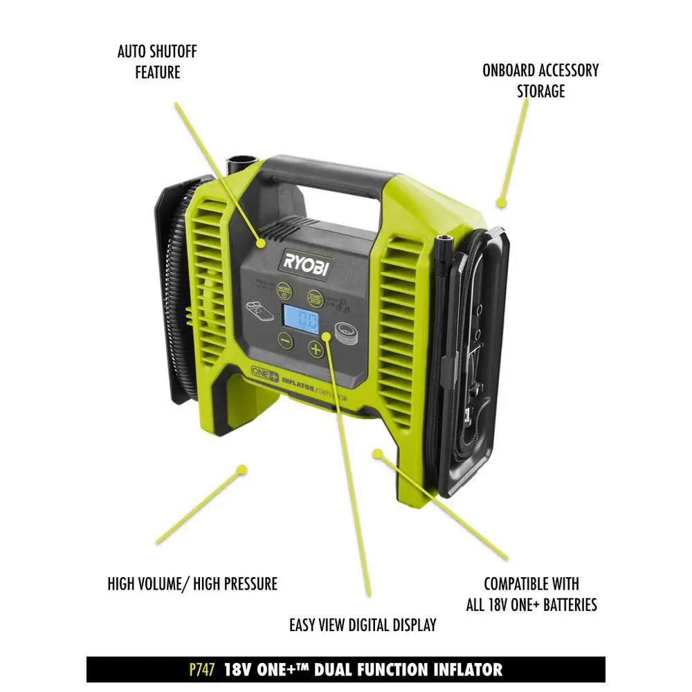 RYOBI ONE+ 18V Cordless Dual Function InflatorDeflator