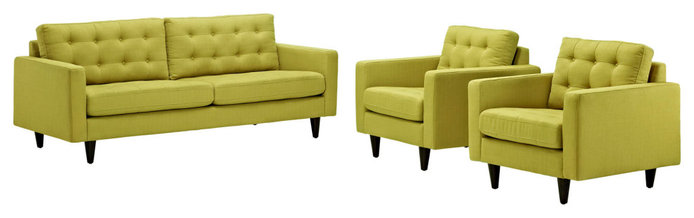 Empress Sofa and Armchairs Upholstered Fabric Set of 3   Midcentury   Living Room Furniture Sets   by Kolibri Decor  Houzz