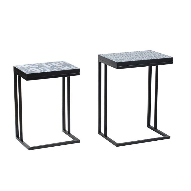 Set of 2 White and Blue Silhouette Accent Side Tables 24.5