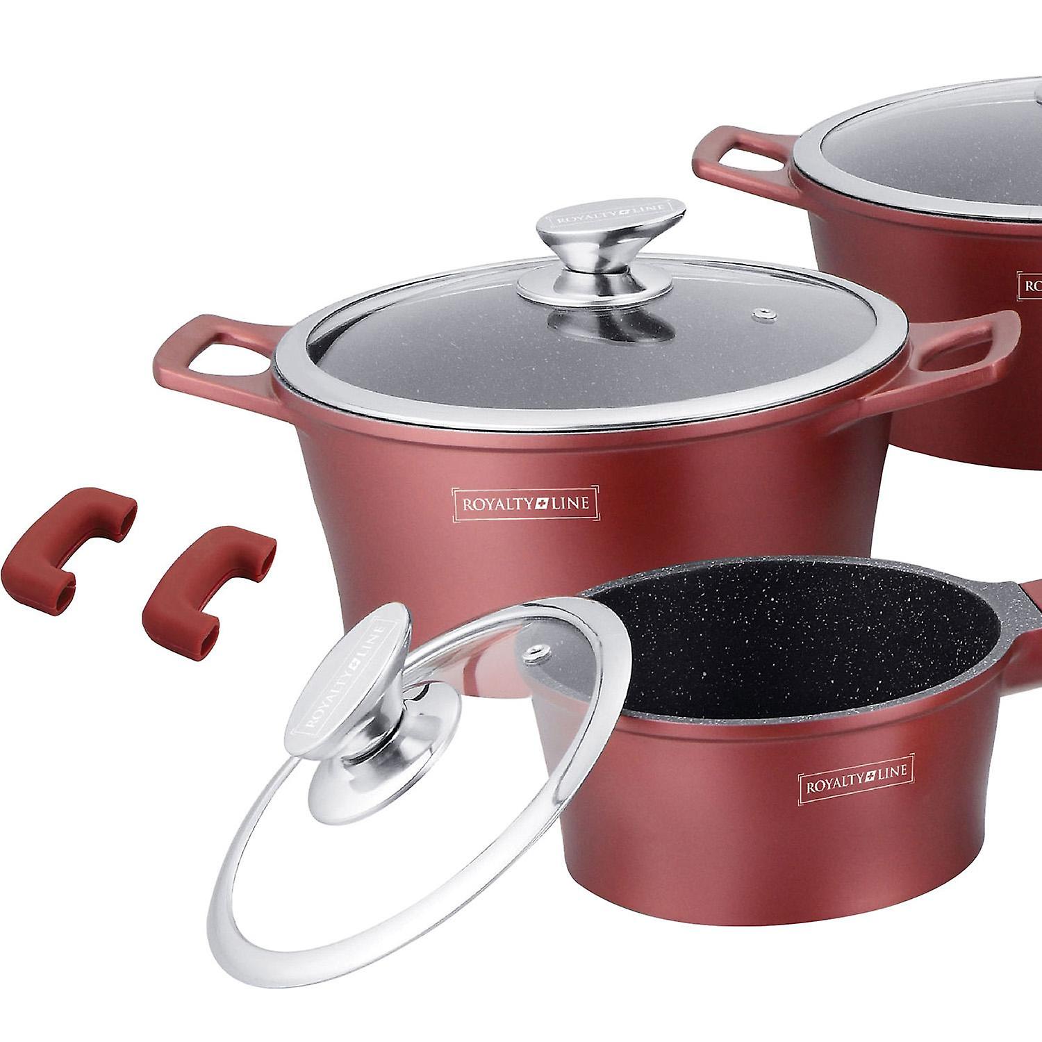 Pot， Frying and Saucepan Set， 6 Pans - Burgundy