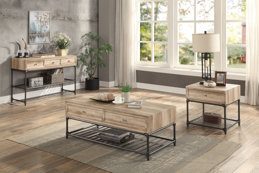 ACME Brantley Coffee Table  Oak and Sandy Black Finish   Industrial   Coffee Tables   by Acme Furniture  Houzz