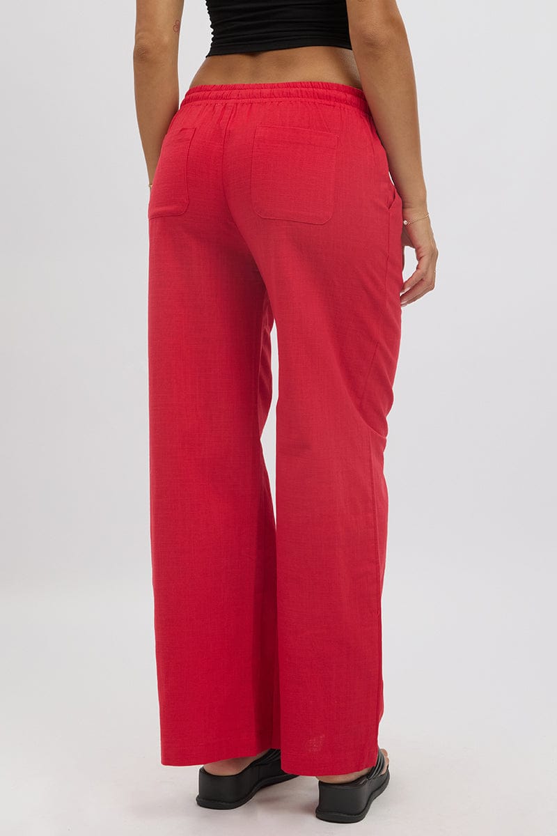 Red Wide Leg Pants Elasticated