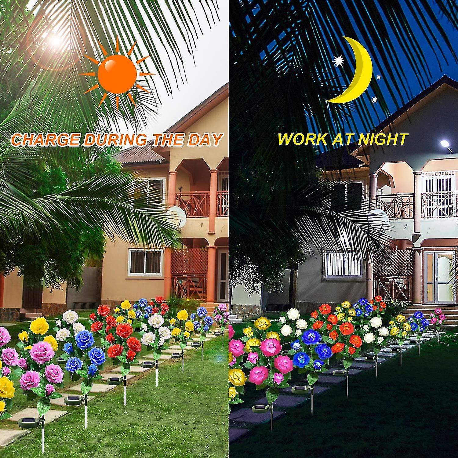 Solar Garden Lights Outdoor Realistic Led Solar Powered Rose Lights Flower Stake