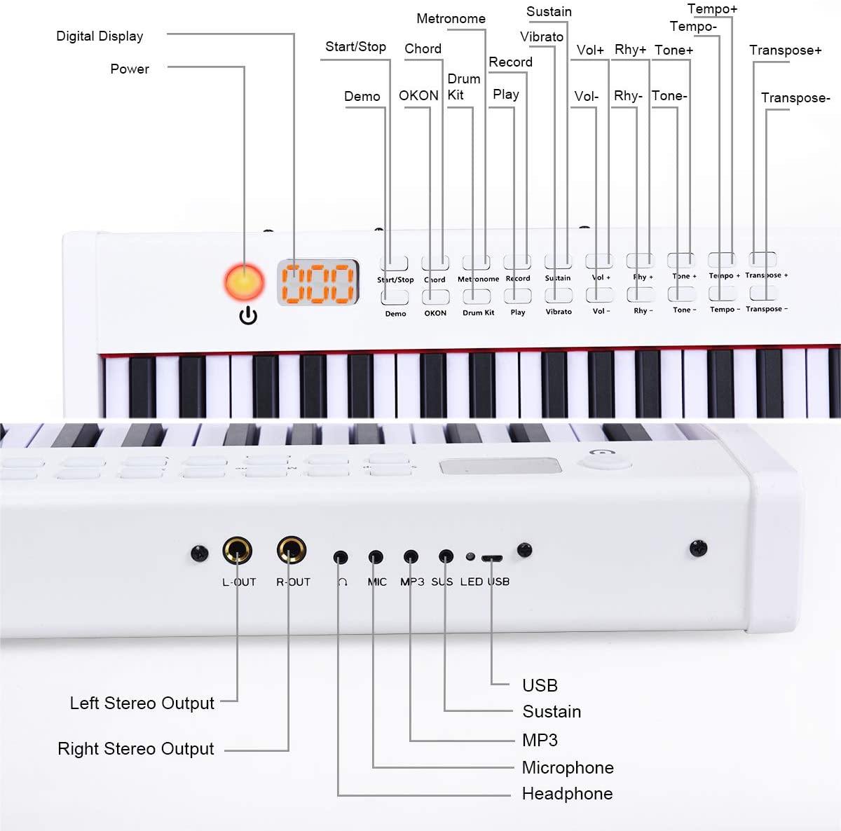 BX-II 61-Key Portable Digital Piano, Electric Keyboard