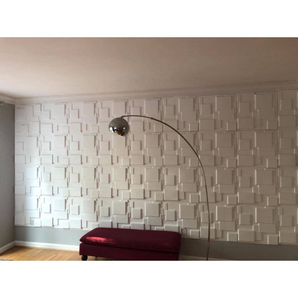 Art3d 19.7 in. x 19.7 in. White PVC 3D Wall Panels Brick Wall Design (12-Pack) A10033hd