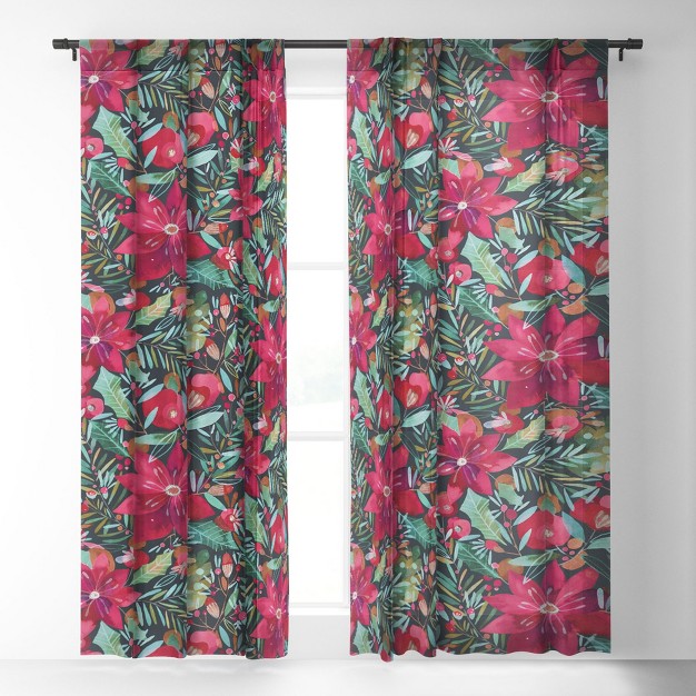 Cayenablanca Watercolour Christmas Flowers Single Panel Sheer Window Curtain Society6