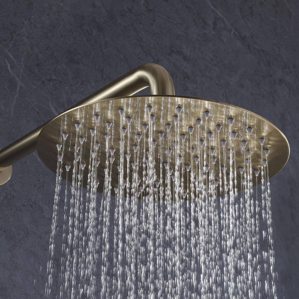 IHOMEadore 1-Spray Patterns with 1.8 GPM 10 in. Wall Mount Dual Shower Heads with Handheld Shower Head Set in Brushed Gold JKRCS81005BG-EB