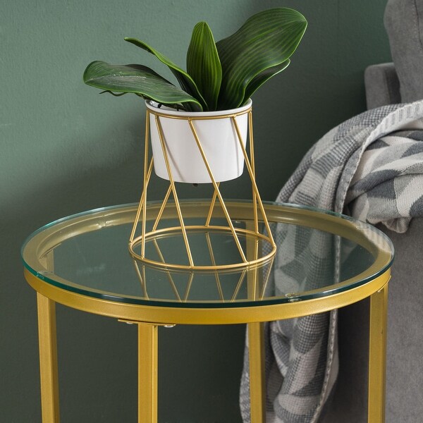 Simple Glass Top Round Metal Coffee Table for Living Room Gold