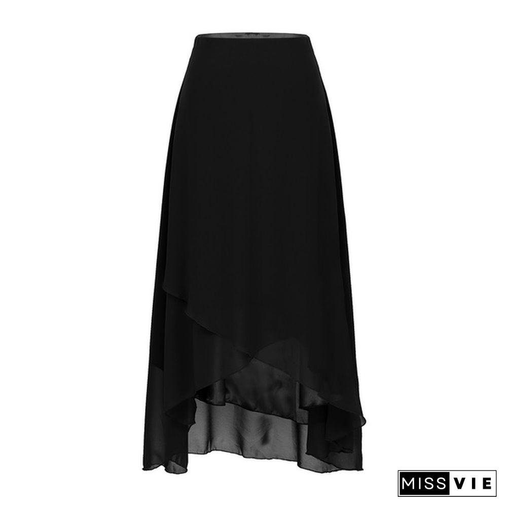 Ladies Elegant Summer High Waist Solid Color Maxi Long Chiffon Skirt For Beach Casual Wear