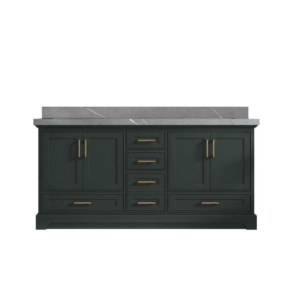 Willow Collections Fenway 72 in. W x 22 in. D x 36 in. H Double Sink Bath Vanity in Pewter Green with 2