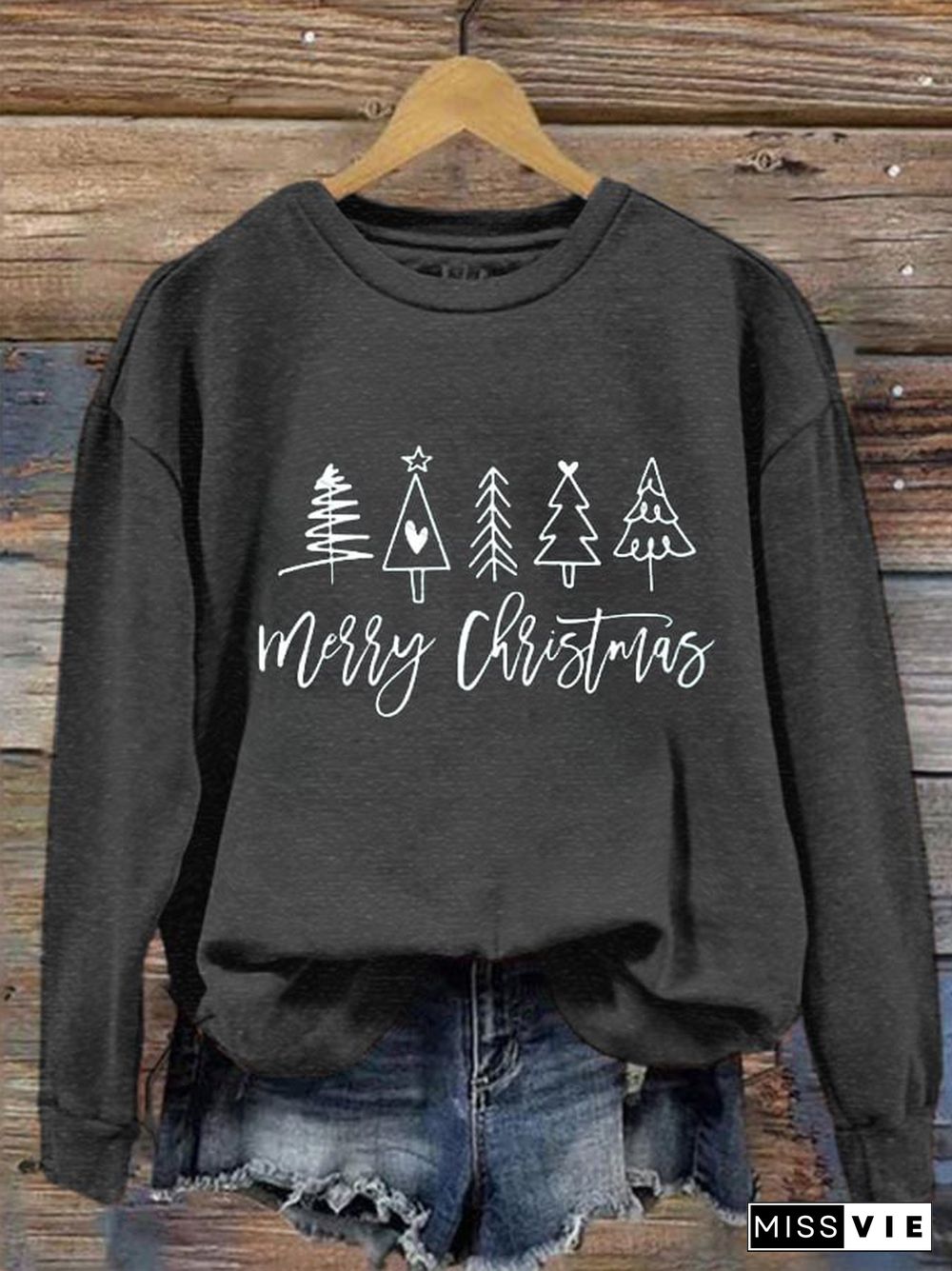 Women's Merry Christmas Christmas Trees Printed Sweatshirt