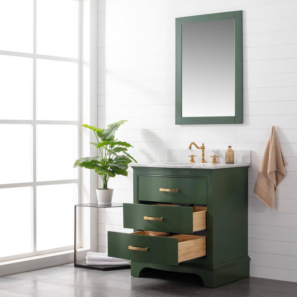 SUDIO Monroe 30 in. W x 22 in. D x 33.7 in. H Bath Vanity in Evergreen with White Marble Top Monroe-30EG