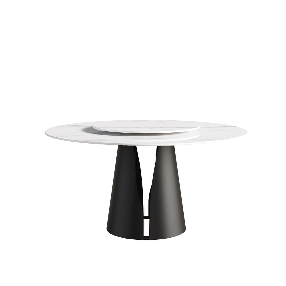 Modern Round Slate Kitchen Dining Table  Black Pedesta and Turntable    59.05 inch   N/A