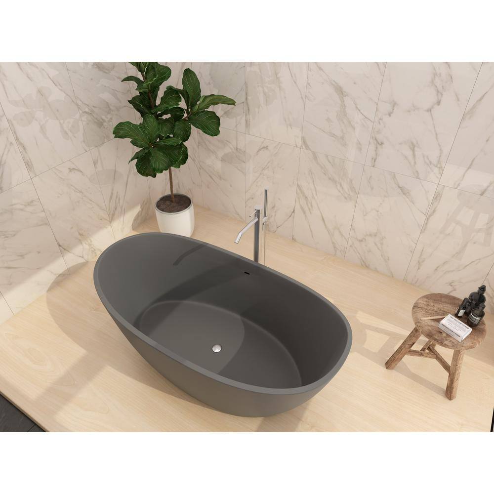 castellousa Manhattan 64.17 in. Solid Surface Stone Resin Flatbottom Bathtub in Matte Gray CB-GM-8016-G