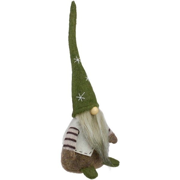 12 Green and Brown Sitting Gnome with Vest Christmas Figure