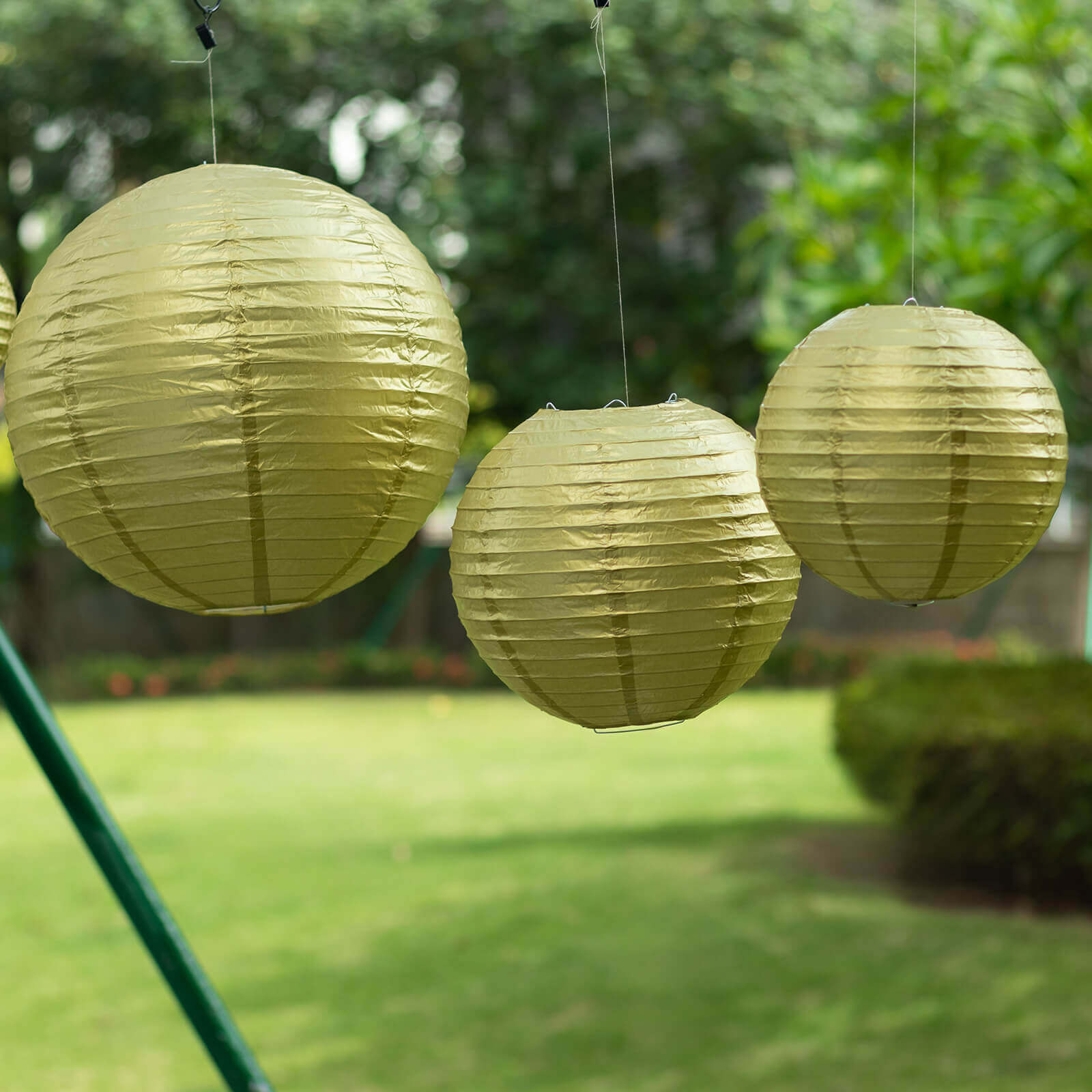 Set of 8 Gold Hanging Paper Lanterns, Assorted Size Decorative Round Chinese Sky Lanterns - 6