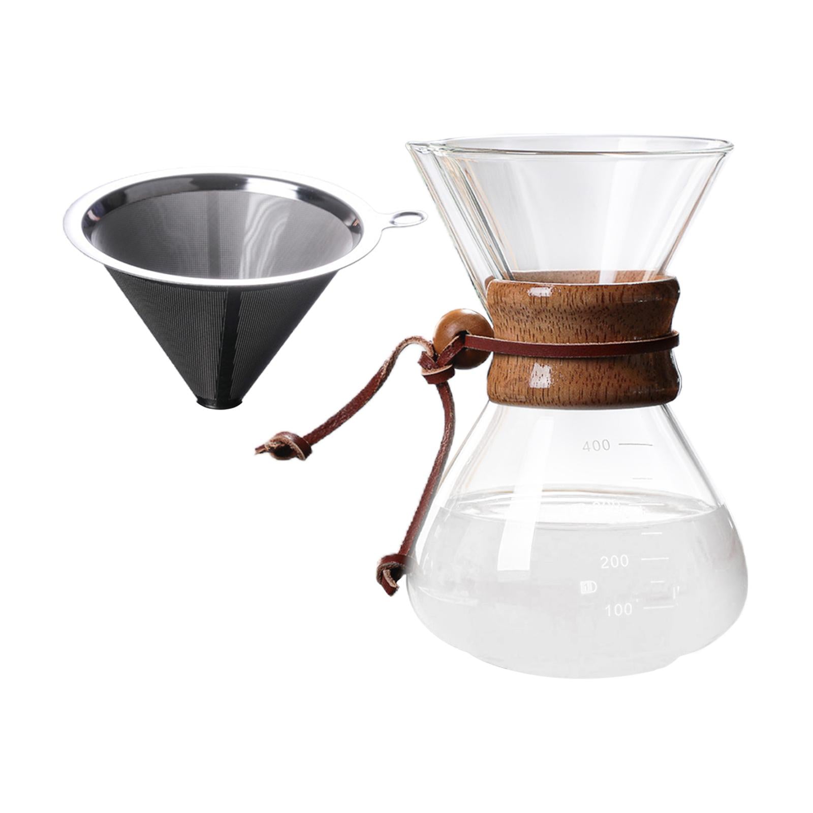 Glass Coffee Pot Reusable Filter Resistant , 400ml with Filter, Bottom Diameter: 10.5cm Opening Diameter: 9.5cm Height: 16.5cm