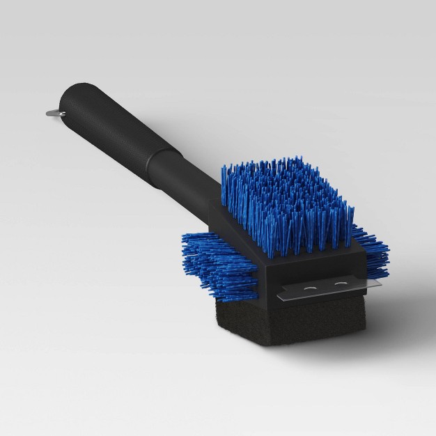 Grill Cleaning Brush Blue Nylon Bristles Black