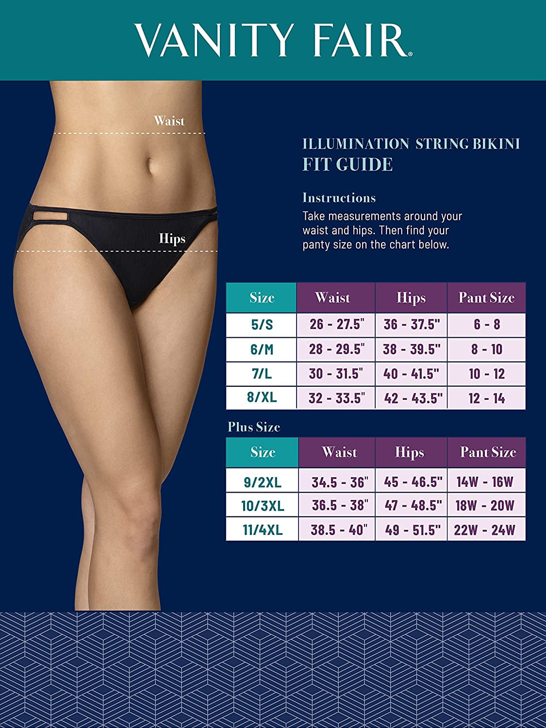 Vanity Fair Women's Illumination String Bikini Panties, 3 Pack, Sizes 5-8