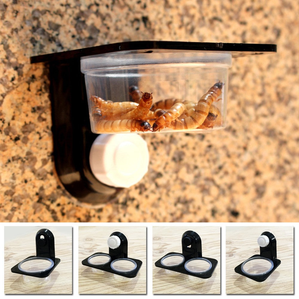 Yannee ABS Reptile Tank Food Water Feeding Bowl Terrarium Pot Breeding Box Holder Dish，Double boxes-Suction cup